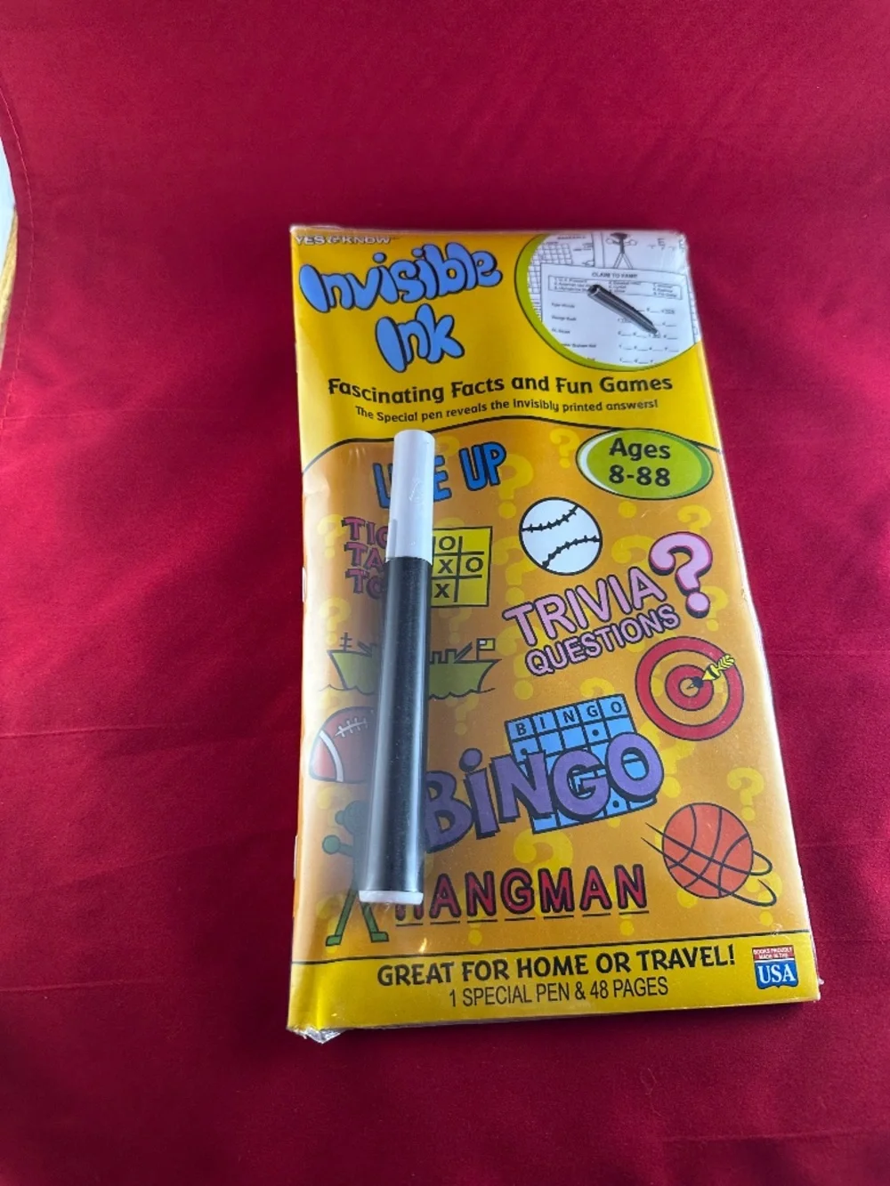 New Sealed Yes & Know Invisible Ink Games Book with Pen Ages 8–88